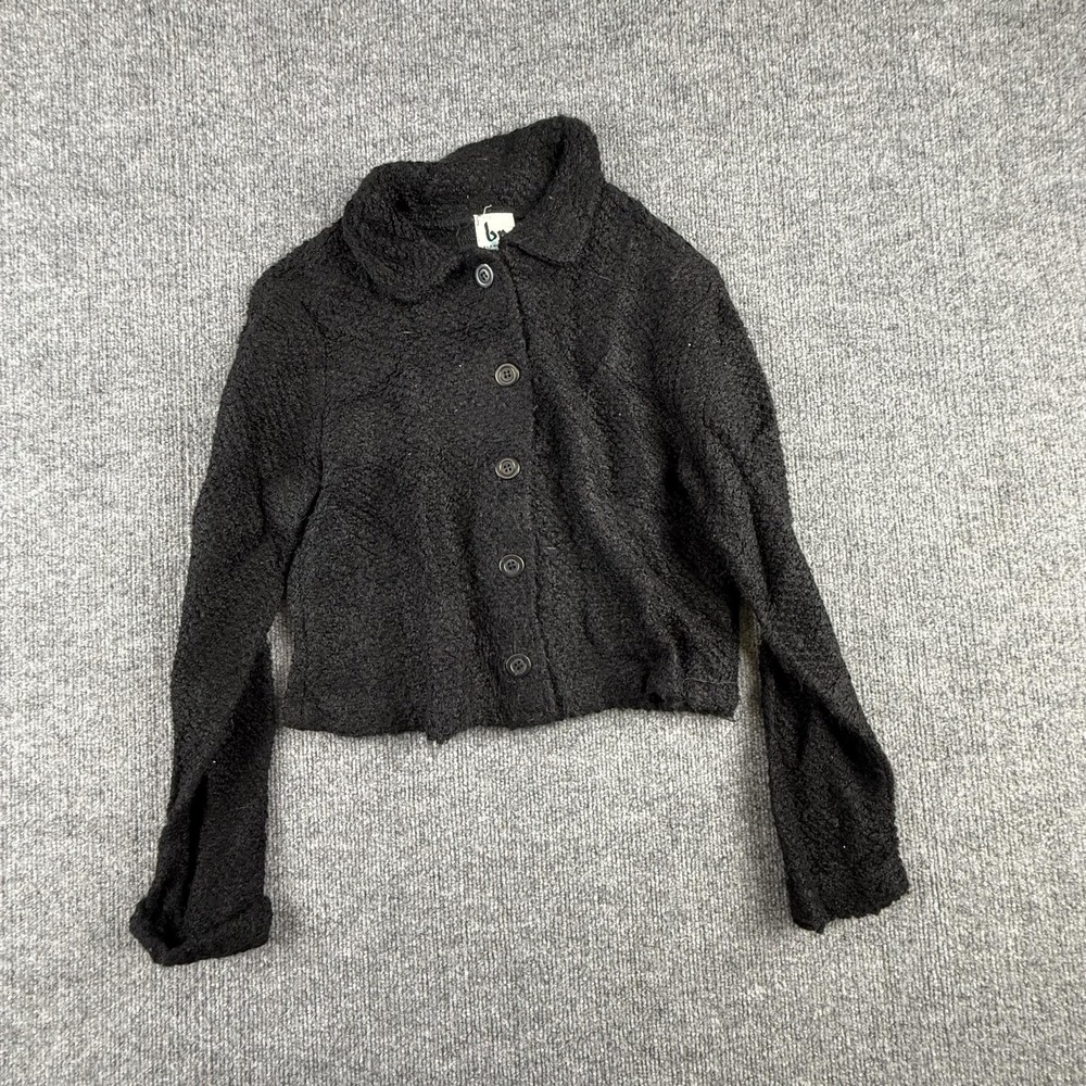 VTG Blanc Noir Cardigan Sweater Womens Medium Black Textured Button Front Knit